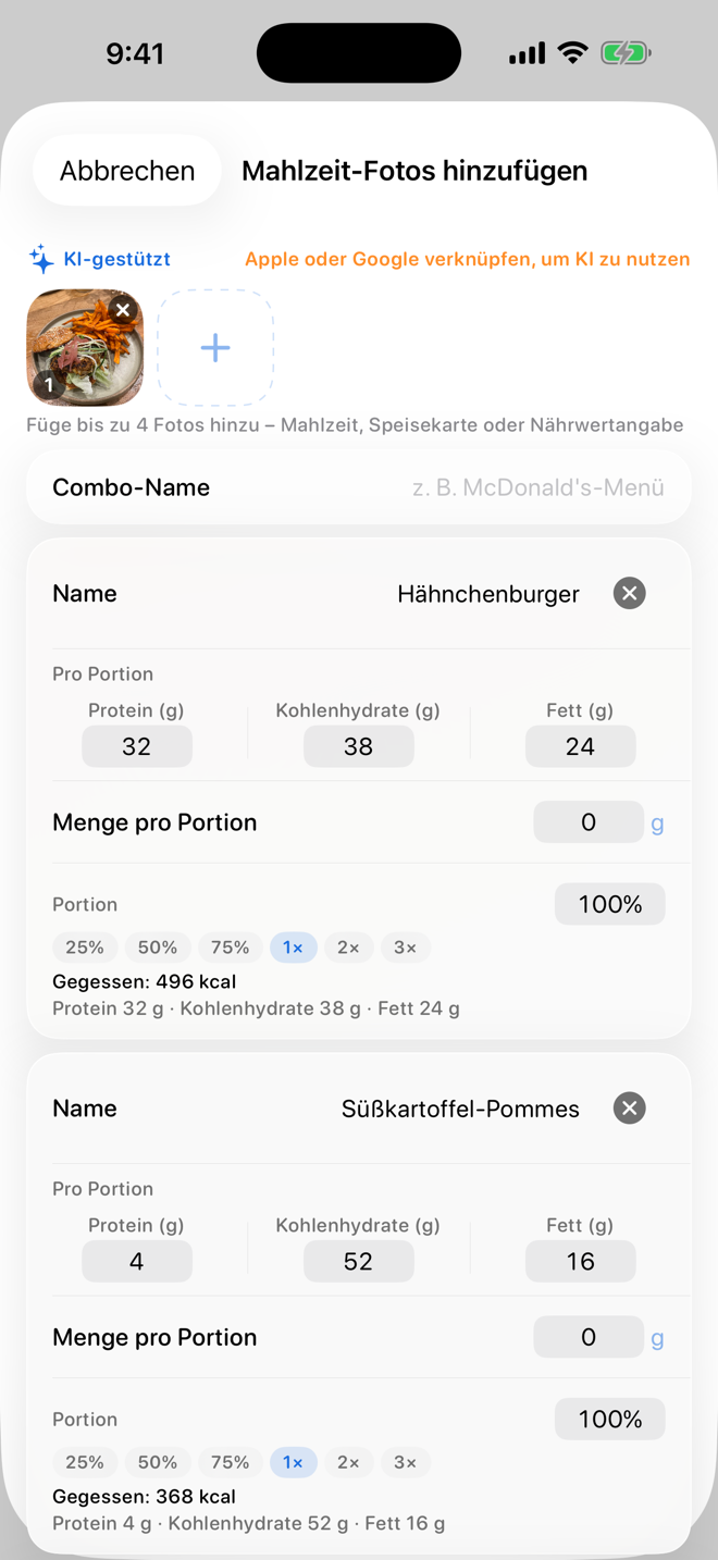 Mahlzeit fotografieren, KI trägt sie ein