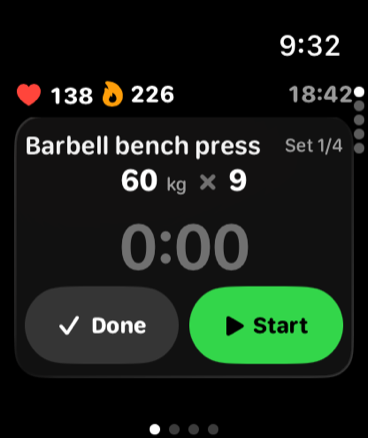 Active workout set logging on Apple Watch