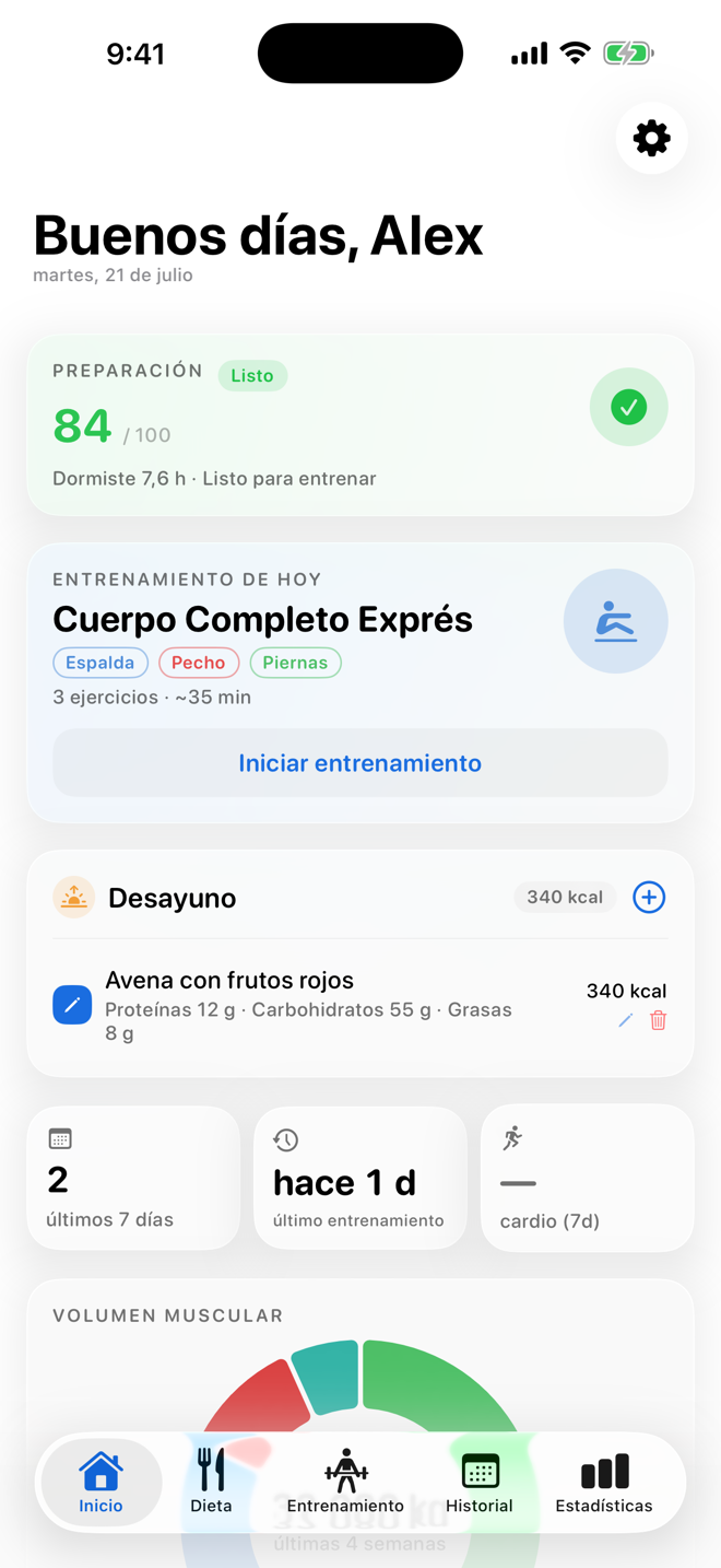 Registra cada serie y cada comida