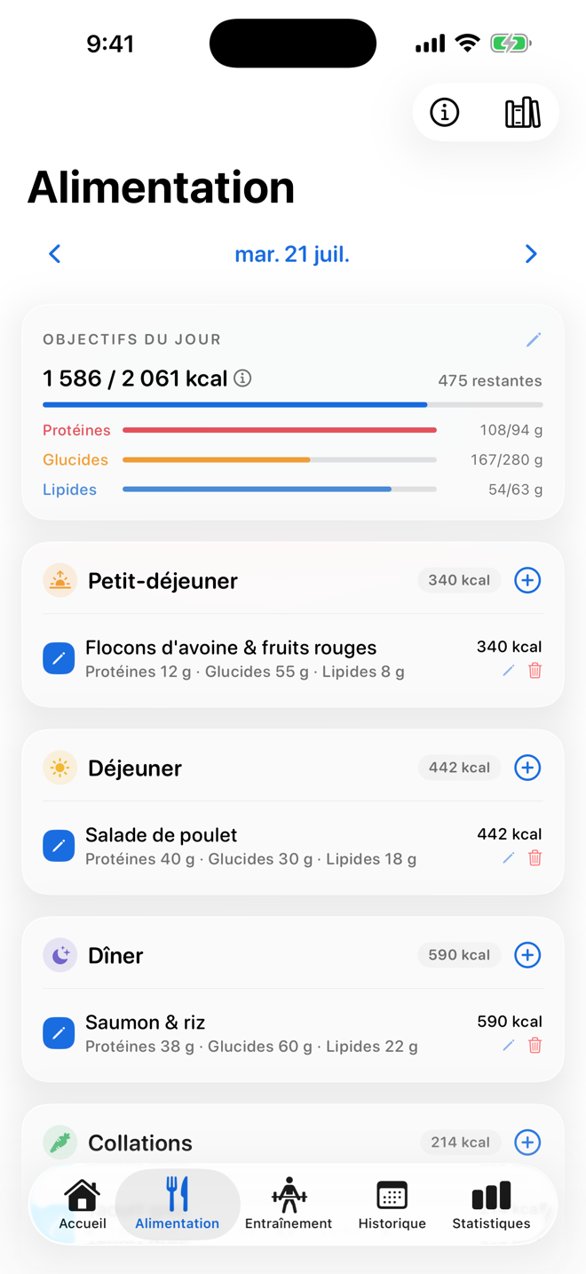 Suivez calories et macros