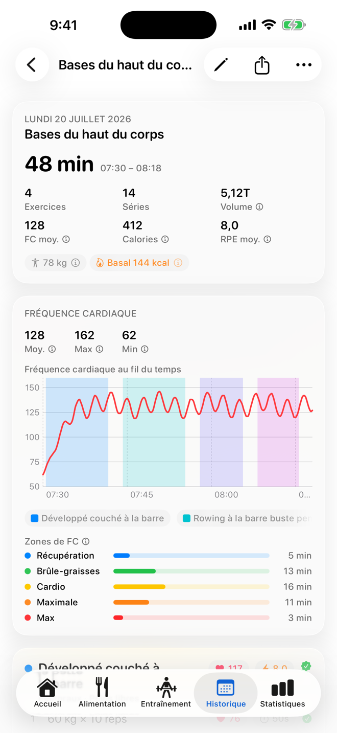 Fréquence et calories, à chaque séance