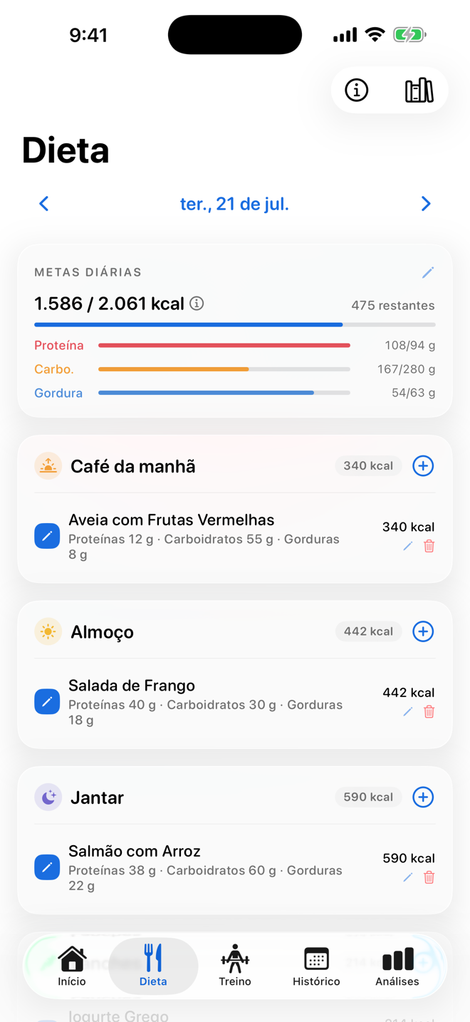 Acompanhe calorias e macros