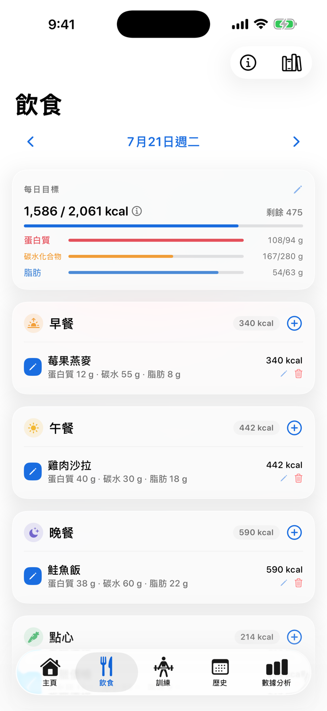 追蹤卡路里 和三大營養素
